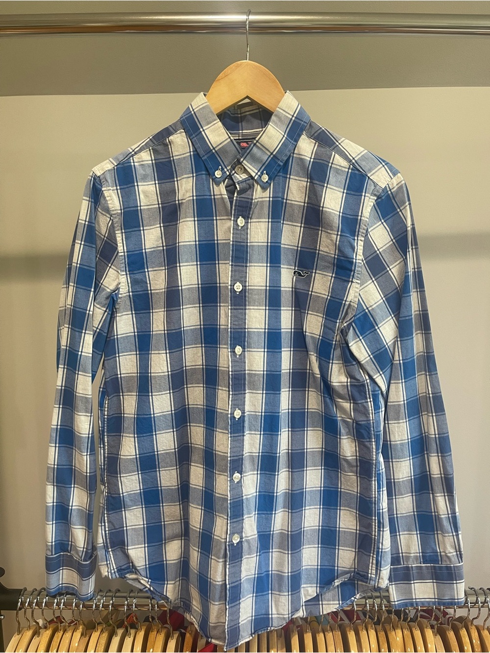 Vineyard Vines Blue and White Plaid Button-Down Shirt